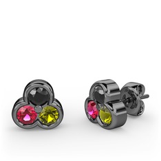 Mini Tria Küpe - Siyah zirkon, rodolit garnet ve peridot 925 ayar siyah rodyum kaplama gümüş küpe #1iqk4u4