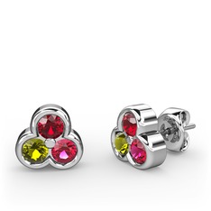 Garnet, peridot ve rodolit garnet 14 ayar beyaz altın küpe