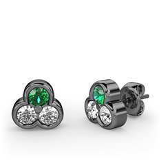 Yeşil kuvars, beyaz zirkon ve swarovski 925 ayar siyah rodyum kaplama gümüş küpe