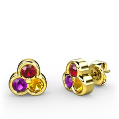 Mini Tria Küpe - Garnet, ametist ve sitrin 18 ayar altın küpe #1janc81