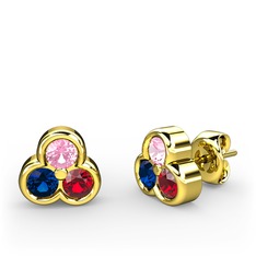 Mini Tria Küpe - Pembe kuvars, lab safir ve garnet 18 ayar altın küpe #1jdx09e