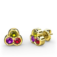 Mini Tria Küpe - Peridot, ametist ve garnet 18 ayar altın küpe #1je49n0