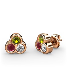Peridot, kök yakut ve swarovski 14 ayar rose altın küpe