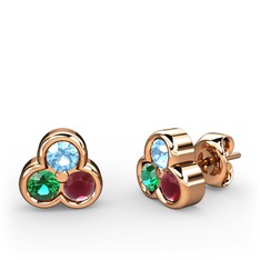 Mini Tria Küpe - Akuamarin, yeşil kuvars ve kök yakut 18 ayar rose altın küpe #1jpi6v8