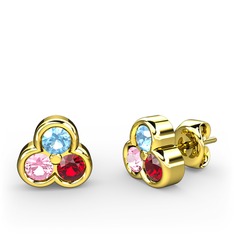 Akuamarin, pembe kuvars ve garnet 18 ayar altın küpe