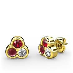 Mini Tria Küpe - Garnet, kök yakut ve beyaz zirkon 18 ayar altın küpe #1kg3q7y