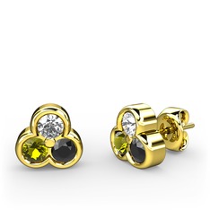 Mini Tria Küpe - Swarovski, peridot ve siyah zirkon 14 ayar altın küpe #1kg6fc9