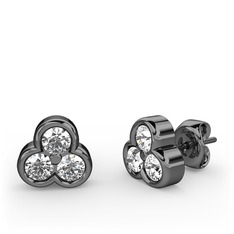 Swarovski ve pırlanta 925 ayar siyah rodyum kaplama gümüş küpe (0.44 karat)