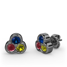 Mini Tria Küpe - Lab safir, kök yakut ve peridot 925 ayar siyah rodyum kaplama gümüş küpe #1kv8hko