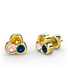 Mini Tria Küpe - Sitrin, pembe kuvars ve lab safir 925 ayar altın kaplama gümüş küpe #1kvftst