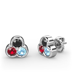 Siyah zirkon, garnet ve akuamarin 925 ayar gümüş küpe