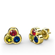 Garnet, peridot ve lab safir 14 ayar altın küpe