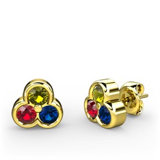 Peridot, garnet ve lab safir 14 ayar altın küpe