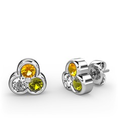 Mini Tria Küpe - Sitrin, swarovski ve peridot 18 ayar beyaz altın küpe #1l682vc