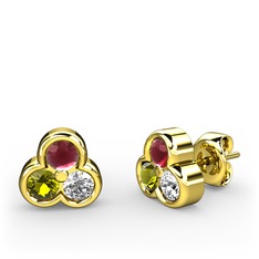 Kök yakut, peridot ve swarovski 18 ayar altın küpe