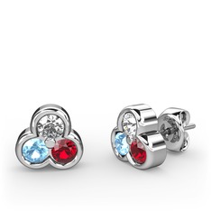 Mini Tria Küpe - Swarovski, akuamarin ve garnet 8 ayar beyaz altın küpe #1lhdhfg