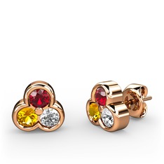 Garnet, sitrin ve beyaz zirkon 8 ayar rose altın küpe