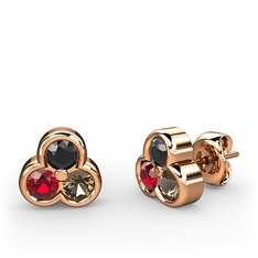 Mini Tria Küpe - Siyah zirkon, garnet ve dumanlı kuvars 14 ayar rose altın küpe #1ljs4im