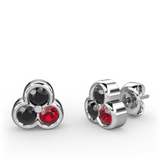 Siyah zirkon ve garnet 14 ayar beyaz altın küpe