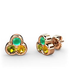 Mini Tria Küpe - Kök zümrüt, peridot ve sitrin 8 ayar rose altın küpe #1lotvab