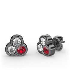 Mini Tria Küpe - Pırlanta, beyaz zirkon ve garnet 925 ayar siyah rodyum kaplama gümüş küpe (0.22 karat) #1lsjmht