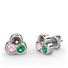 Mini Tria Küpe - Dumanlı kuvars, pembe kuvars ve yeşil kuvars 8 ayar beyaz altın küpe #1lt6rot