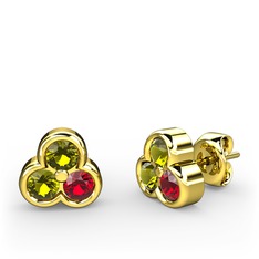 Mini Tria Küpe - Peridot ve garnet 18 ayar altın küpe #1lyx4i6