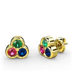 Yeşil kuvars, rodolit garnet ve lab safir 14 ayar altın küpe