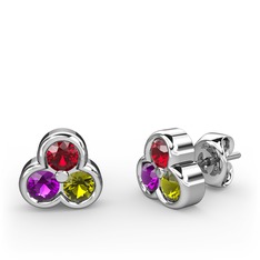Garnet, ametist ve peridot 925 ayar gümüş küpe