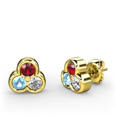 Mini Tria Küpe - Garnet, akuamarin ve swarovski 8 ayar altın küpe #1miyzzu