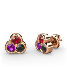 Mini Tria Küpe - Garnet, ametist ve siyah zirkon 8 ayar rose altın küpe #1mqvrj2