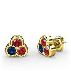 Mini Tria Küpe - Garnet ve lab safir 18 ayar altın küpe #1n2rufm