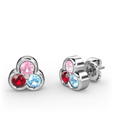 Pembe kuvars, garnet ve akuamarin 925 ayar gümüş küpe