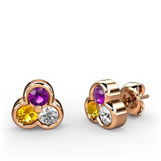 Mini Tria Küpe - Ametist, sitrin ve swarovski 925 ayar rose altın kaplama gümüş küpe #1ng0dif