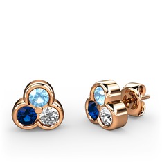 Akuamarin, lab safir ve swarovski 18 ayar rose altın küpe
