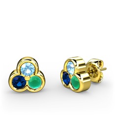 Mini Tria Küpe - Akuamarin, lab safir ve kök zümrüt 8 ayar altın küpe #1nw5s8e