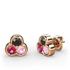 Siyah zirkon, rodolit garnet ve pembe kuvars 14 ayar rose altın küpe