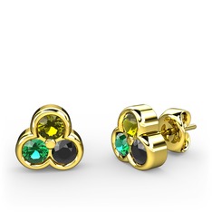 Peridot, yeşil kuvars ve siyah zirkon 18 ayar altın küpe