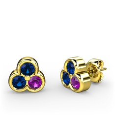 Mini Tria Küpe - Lab safir ve ametist 14 ayar altın küpe #1o648yc