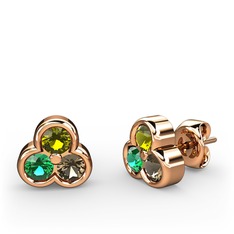 Mini Tria Küpe - Peridot, yeşil kuvars ve dumanlı kuvars 8 ayar rose altın küpe #1ol1qgr