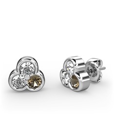 Mini Tria Küpe - Swarovski ve dumanlı kuvars 8 ayar beyaz altın küpe #1opuz1m