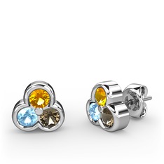 Sitrin, akuamarin ve dumanlı kuvars 925 ayar gümüş küpe