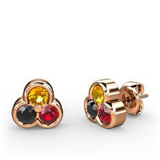 Sitrin, siyah zirkon ve garnet 14 ayar rose altın küpe