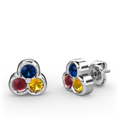 Mini Tria Küpe - Lab safir, kök yakut ve sitrin 14 ayar beyaz altın küpe #1pkrva0