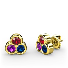 Mini Tria Küpe - Garnet, ametist ve lab safir 18 ayar altın küpe #1pxtmf0