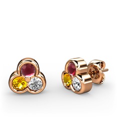 Mini Tria Küpe - Kök yakut, sitrin ve beyaz zirkon 18 ayar rose altın küpe #1q8aylc