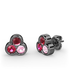 Mini Tria Küpe - Kök yakut, rodolit garnet ve pembe kuvars 925 ayar siyah rodyum kaplama gümüş küpe #1qb3d24