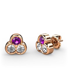 Mini Tria Küpe - Ametist, pırlanta ve beyaz zirkon 18 ayar rose altın küpe (0.22 karat) #1qeousr