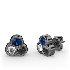Mini Tria Küpe - Lab safir, swarovski ve siyah zirkon 925 ayar siyah rodyum kaplama gümüş küpe #1qj8udi