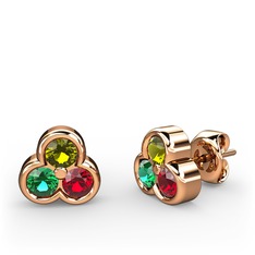 Mini Tria Küpe - Peridot, yeşil kuvars ve garnet 14 ayar rose altın küpe #1qkrasj